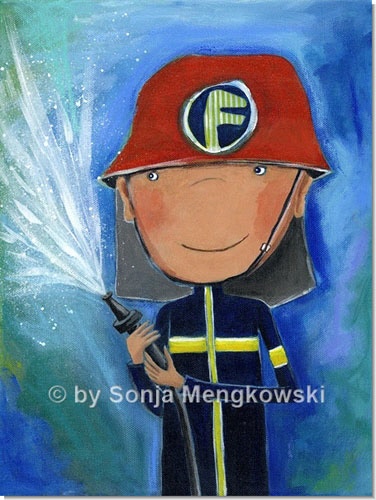 Feuerwehrmann Julius im Einsatz. - Serie: Acrylbilder - fröhliche Motive fürs Kinderzimmer - ©Sonja Mengkowski Feuerwehrmann Julius im Einsatz. - Serie: Acrylbilder - fröhliche Motive fürs Kinderzimmer - ©Sonja Mengkowski
